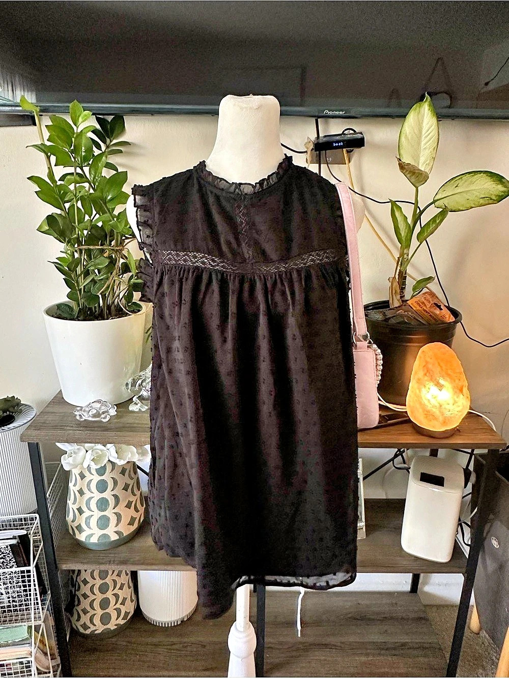 Lorena Rose Sleeveless Black Lace-Trim Blouse